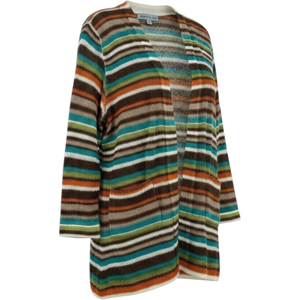 Samantha Grey Womens XL Striped Open Front Cardigan Multicolor Knit Sweater Y2K